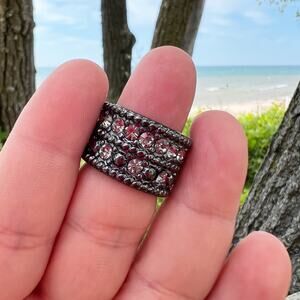 Wide statement ring rhinestone diamonds and vintage finish size 7 1/2